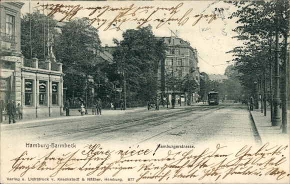 Ak Hamburg Nord Barmbek Barmbeck, Hamburgerstraße, Straßenbahn