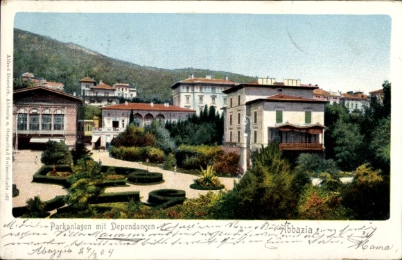 Ak Abbazia Kroatien, Parkanlagen mit Dependancen