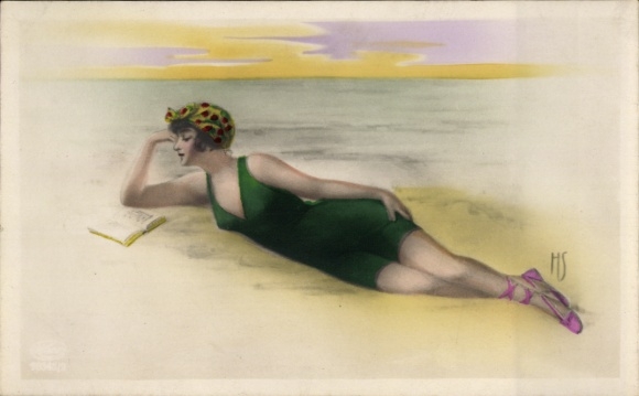 Künstler Ak Frau am Strand, Gemaltes Bild, Buch