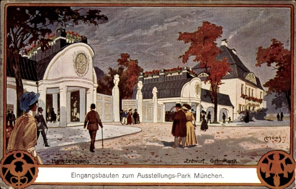 Künstler Litho Moos, C., München, Ausstellung 1908, Eingangsbauten, Haupteingang