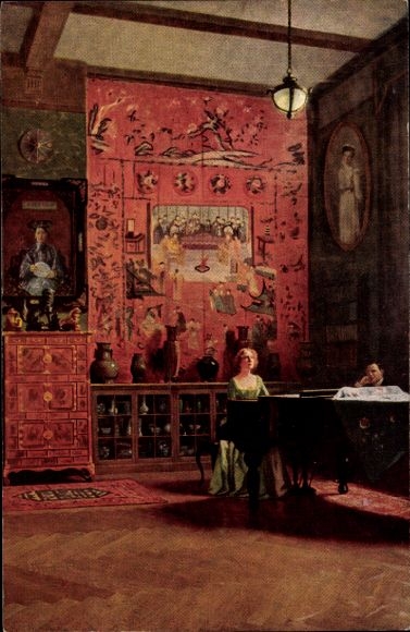 Künstler Ak Vos, Hubert, Harmonie, Frau am Klavier