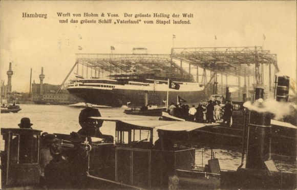 Ak Hamburg Mitte St. Pauli, Werft von Blohm & Voss, Helling, Dampfer Vaterland, HAPAG