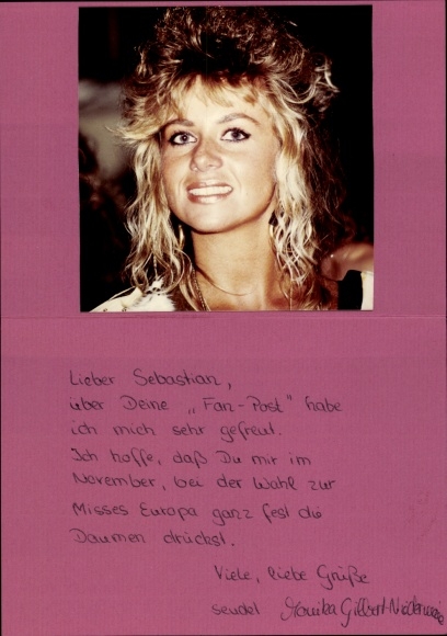 Autogramm Schönheitskönigin Monika Gilbert, Mrs. Europa