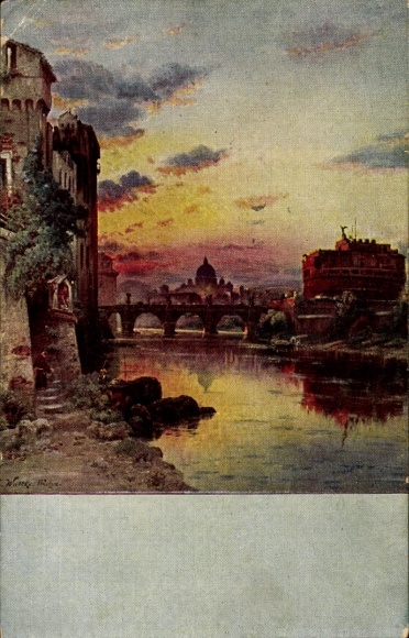 Ak Vatikan Rom Lazio, Engelsburg, Tiber, Engelsbrücke, Peterskuppel, Landschaft