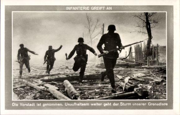 Ak Deutsche Wehrmacht, Infanterie greift an, Sturm der Grenadiere, Vorstadt ist genommen