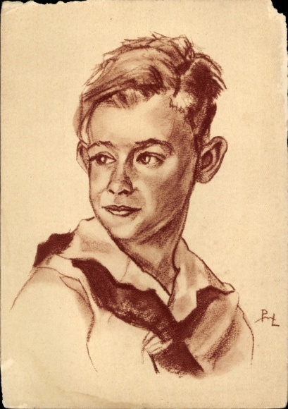Künstler Ak Peter Martin Lampel, HJ Pimpf, Portrait, Jugendland Postkarte 54