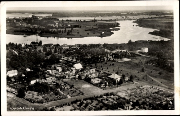 Ak Senzig Königs Wusterhausen, Seebad, Fliegeraufnahme