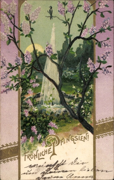 Passepartout Ak Glückwunsch Pfingsten, Baumblüte