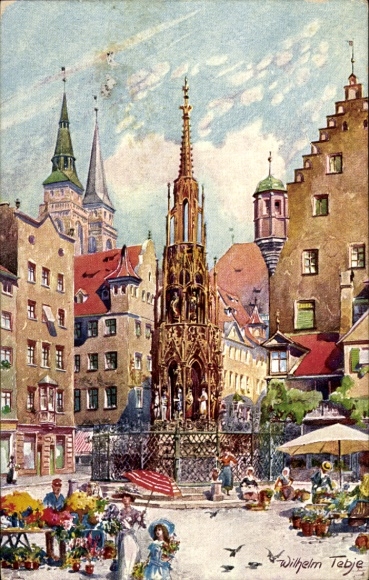 Künstler Ak Tebje, Wilhelm, Nürnberg in Mittelfranken, Schöner Brunnen