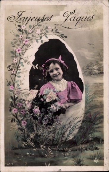 Ak Glückwunsch Ostern, Mädchen, Portrait, Osterei