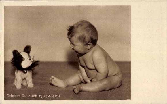 Ak Trinkst du auch Kufeke?, Säuglingsnahrung, Reklame, Kleinkind, Stoffhund