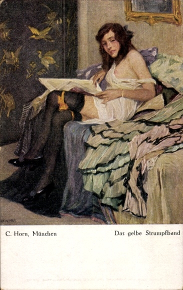 Künstler Ak Horn, C., Das gelbe Strumpfband, Erotik