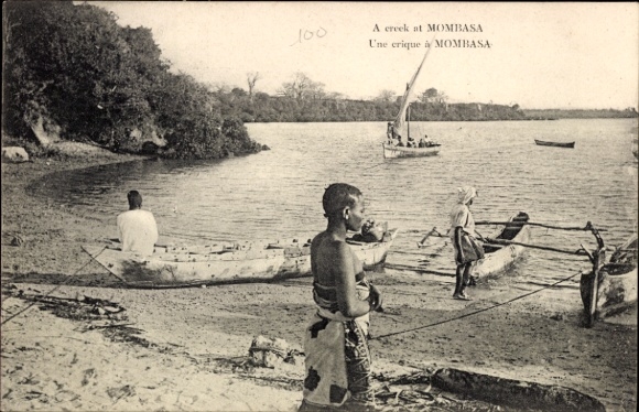 Ak Mombasa Kenia,  Fluss, Fischer, Boote, Strand