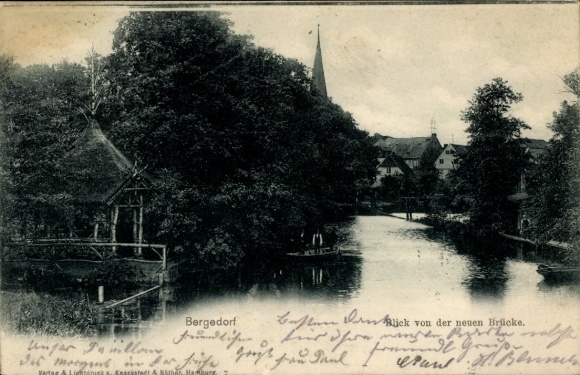 Ak Hamburg Bergedorf, Blick von der neuen Brücke auf den Ort