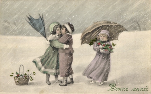 Ak Glückwunsch Neujahr, Kinder, Kuss