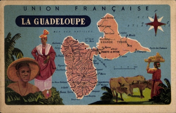 Landkarten Ak Guadeloupe, Karte der Insel, Grand Terre, Basse Terre, Lamentin, Pointe A Pitre