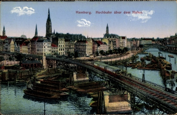 Ak Hamburg Mitte Altstadt, Hochbahn über dem Hafen