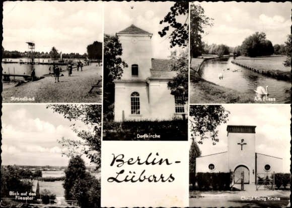 Ak Berlin Reinickendorf Lübars, Dorfkirche, Fliesstal, Christ König Kirche, Bad