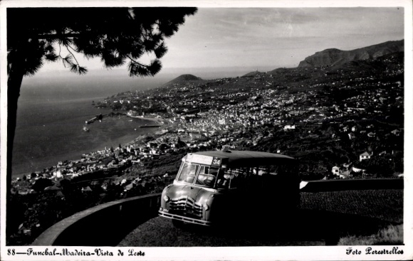 Ak Funchal Insel Madeira Portugal, Gesamtansicht, Bus