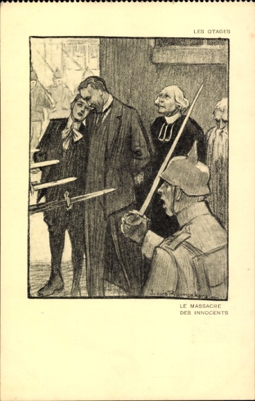 Künstler Ak Französisches Rotes Kreuz, Le Massacre des Innocents, Les Otages, Boches