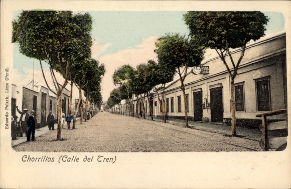 Ak Chorrillos Peru,  Calle del Tren, Bäume, Straßenansicht, Eduardo Polack, Lima