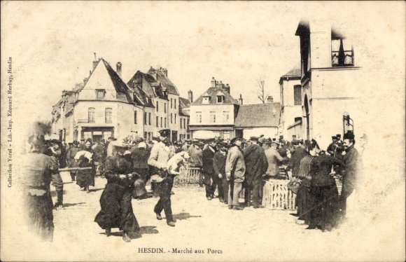 CPA Hesdin Pas de Calais, Marché aux Porcs