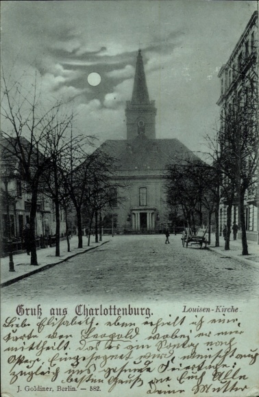Mondschein Ak Berlin Charlottenburg, Louisen-Kirche