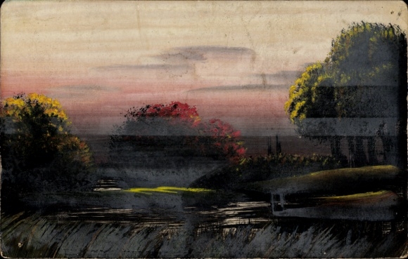 Handgemalt Ak Bäume, Fluss