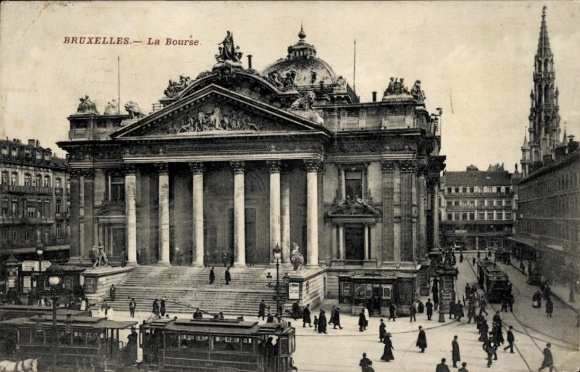 Ak Bruxelles Brüssel, BRUXELLES, La Bourse,  , Menschen, Straßenbahnen