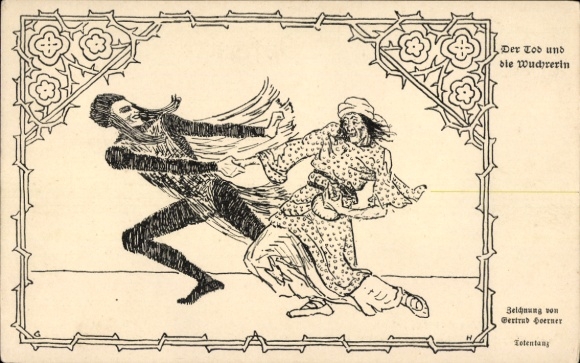 Künstler Ak Hoerner, Gertrud, Der Tod und die Wucherin, Totentanz
