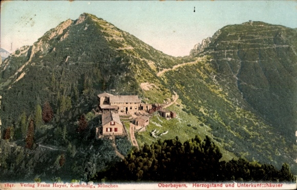 Ak Kochel am See in Oberbayern, Herzogstand und Unterkunftshäuser