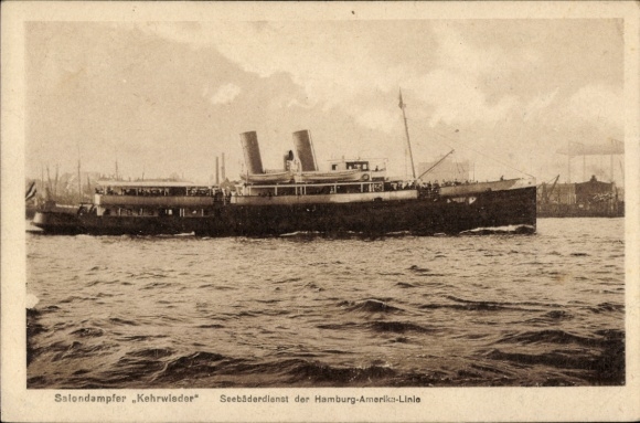 Ak Salondampfer Kehrwieder, Seebäderdienst Hamburg Amerika Linie, HAPAG