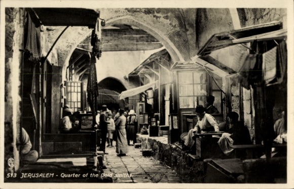 Ak Jerusalem Israel, Marktstraße, Goldschmiede, Menschen,  Atmosphäre