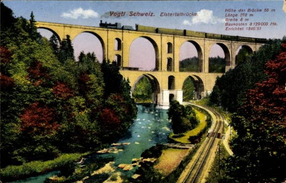 Ak Jocketa Pöhl im Vogtland, Elstertalbrücke, Bahnstrecke