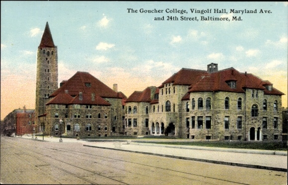 Ak Baltimore Maryland USA, Goucher College, Vingolf Hall, Maryland Ave., 24th Street, Steinbauten
