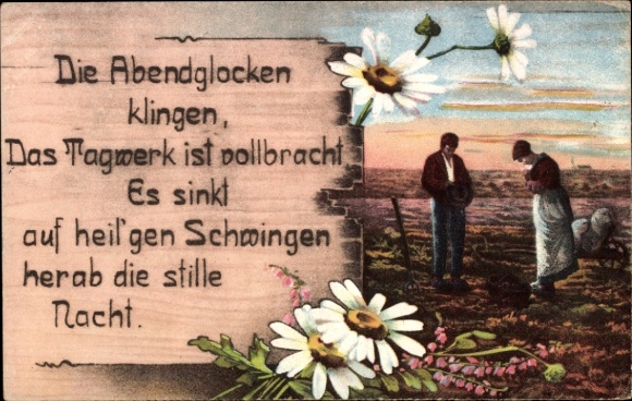 Ak Landwirte beten nach getaner Arbeit, Die Abendglocken klingen, das Tagwerk ist vollbracht