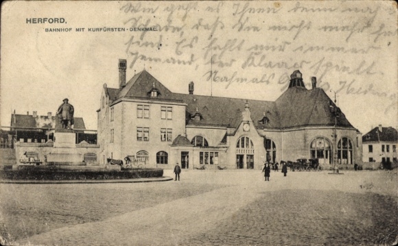Ak Herford in Westfalen, Bahnhof, Kurfürsten-Denkmal