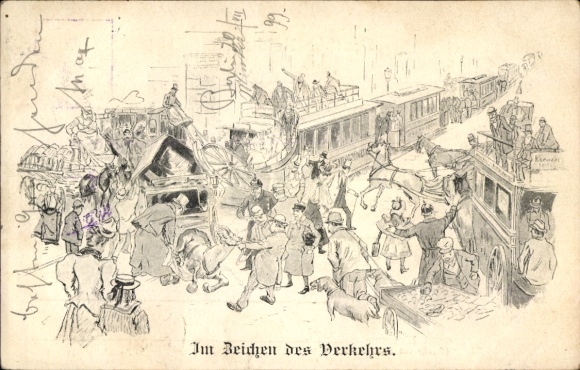 Litho Berlin, Im Zeichen des Verkehrs, Pferdestraßenbahnen, Unfall