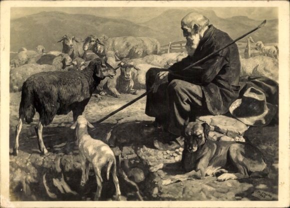 Künstler Ak Strahn, Jos., Schäferrast, Schafhirte mit Herde, HDK 530