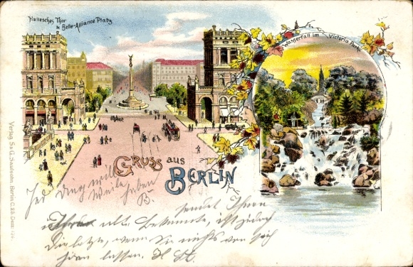 Litho Berlin Kreuzberg, Belle Alliance Platz, Hallesches Tor, Victoriapark, Wasserfall