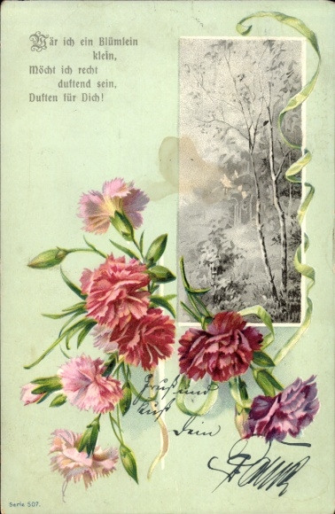 Litho Wär ich ein Blümlein klein, Möcht ich recht duftend sein, Duften für Dich, Nelken