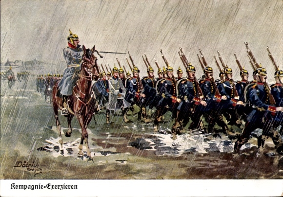 Künstler Ak Döbrich-Steglitz, Kompagnie-Exerzieren, Deutsche Soldaten