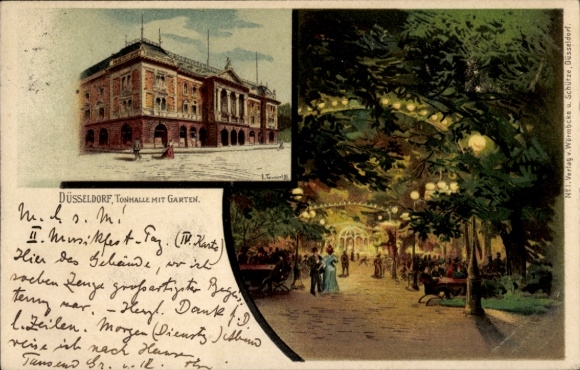 Litho Düsseldorf am Rhein, Tonhalle, Garten