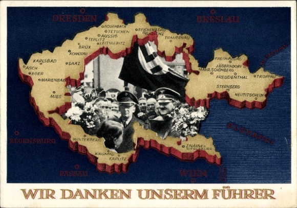 Ganzsachen Ak Wir danken unserm Führer, Sudetenland, Böhmen, Mähren, Hitler