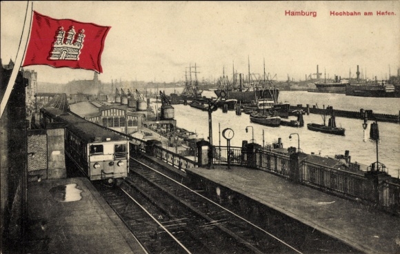 Ak Hamburg Mitte Neustadt, Hochbahn am Hafen