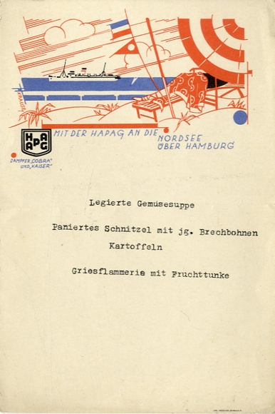 Menükarte, Dampfer Cobra, Dampfer Kaiser, Menü