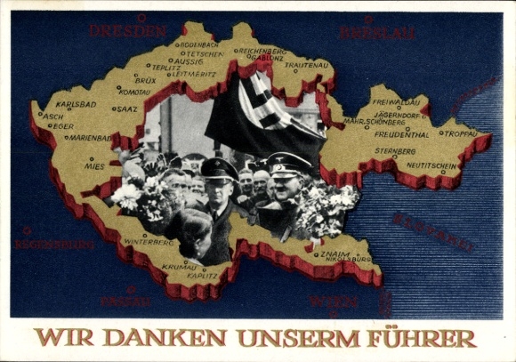 Ganzsachen Ak Wir danken unserm Führer, Sudetenland, Böhmen, Mähren, Hitler