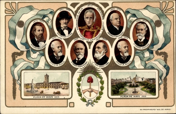 Präge Ak Buenos Aires Argentinien, Plaza de Mayo 1810, 1910, Cornelio Saavedra, Präsident