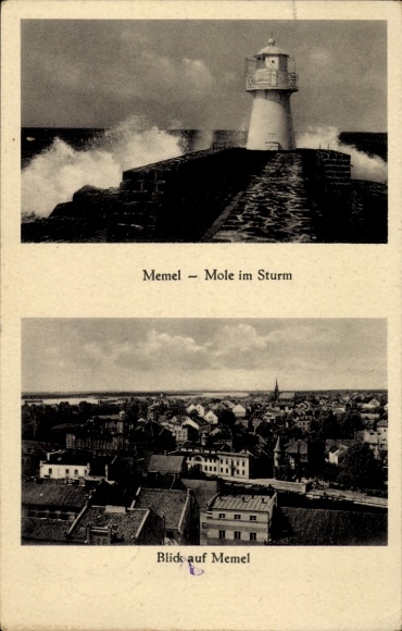 Ak Klaipėda Memel Ostpreußen, Gesamtansicht, Mole im Sturm