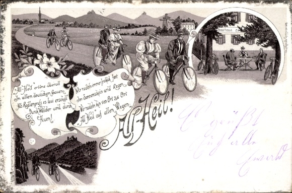 Litho All Heil, Radfahrer, Gasthaus